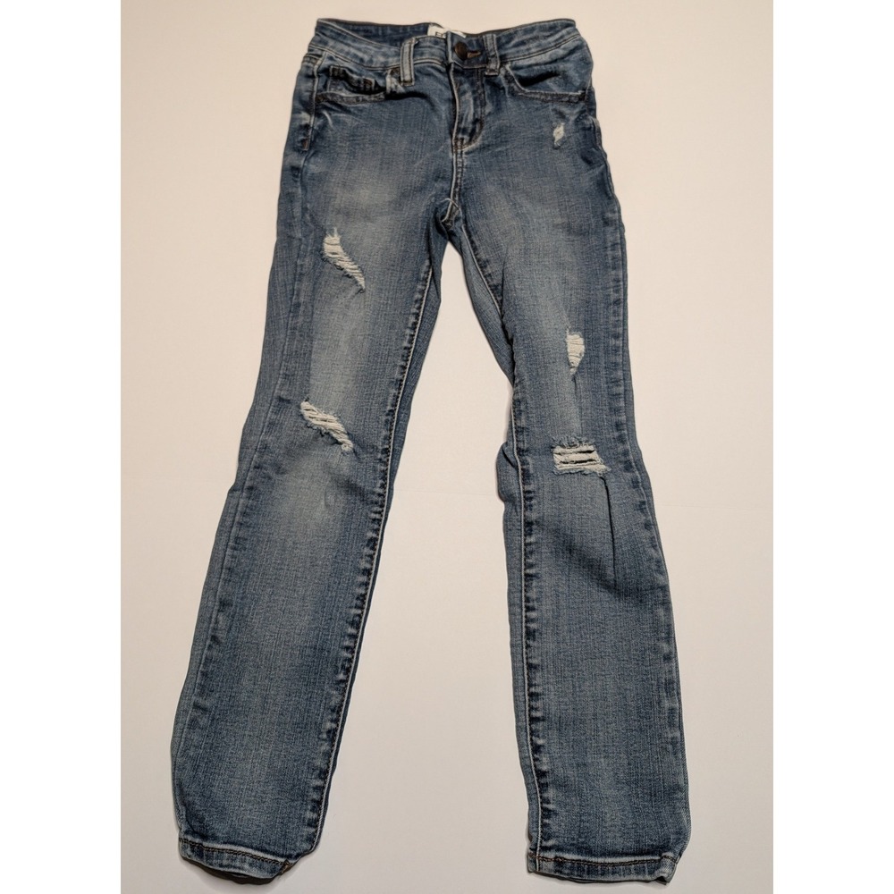 RSQ Girls Blue Distressed Mid Rise Ankle Jeans Size 7 Ripped Denim Slim Leg